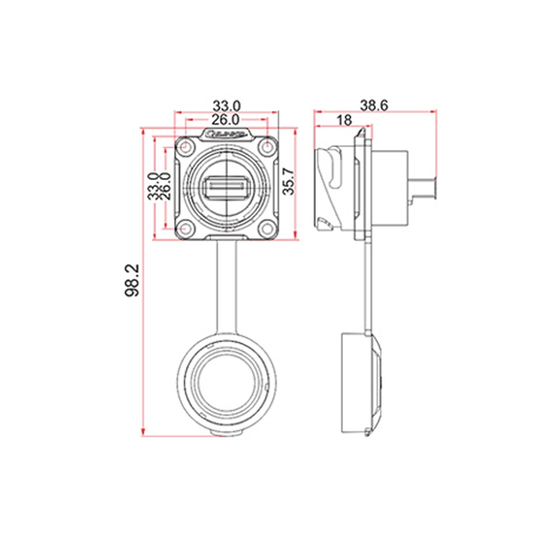 DH-24 Data USB3.0 chassis connector IP67 + metal cap