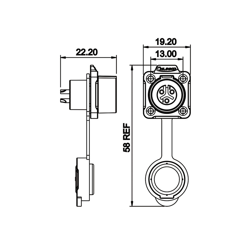 LP-12 power connector M12 3-pin female chassis Square 125 V 5 A IPX8