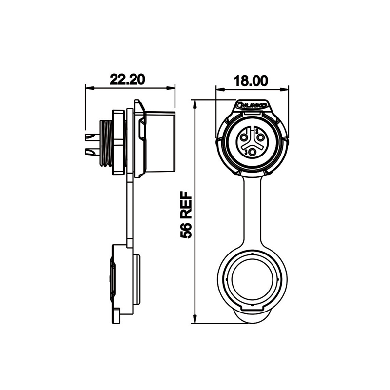 LP-12 power connector M12 3-pin female chassis Round 125 V 5 A IPX8