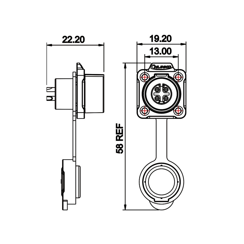 LP-12 power connector M12 4-pin female chassis Square 125 V 5 A IPX8