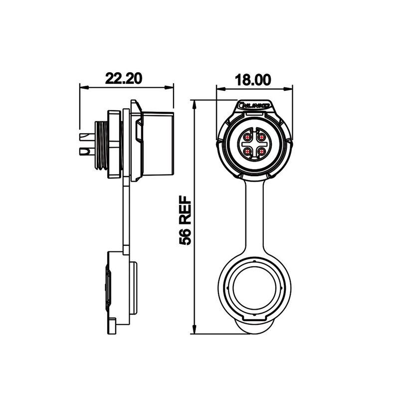 LP-12 power connector M12 4-pin female chassis Round 125 V 5 A IPX8