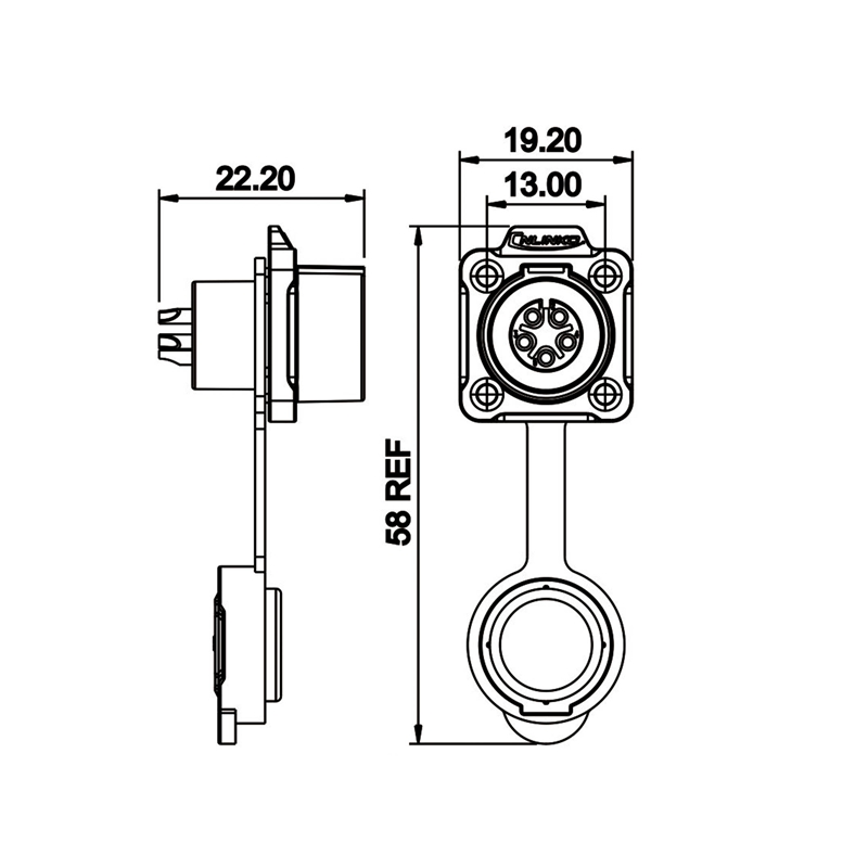 LP-12 multicore connector M12 5-pin female chassis Square 125 V 5 A IPX8