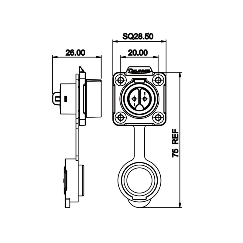 LP-16 chassis connector M16 2 pin female metal housing max. 400 V 10 A IPX8