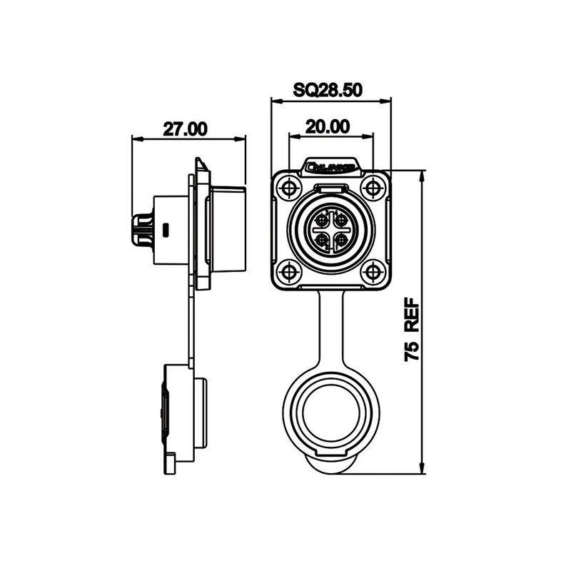 LP-16 power chassis connector M16 4-pin female square max. 400 V 10 A IPX8