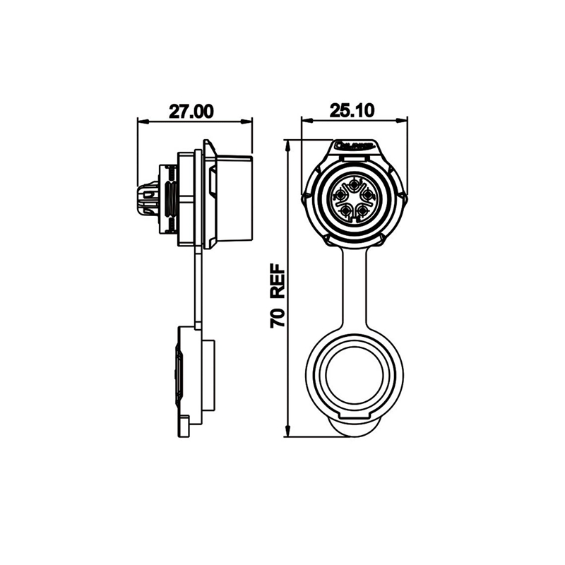 LP-16 power chassis connector M16 5-pin female round max. 250 V 5 A IPX8