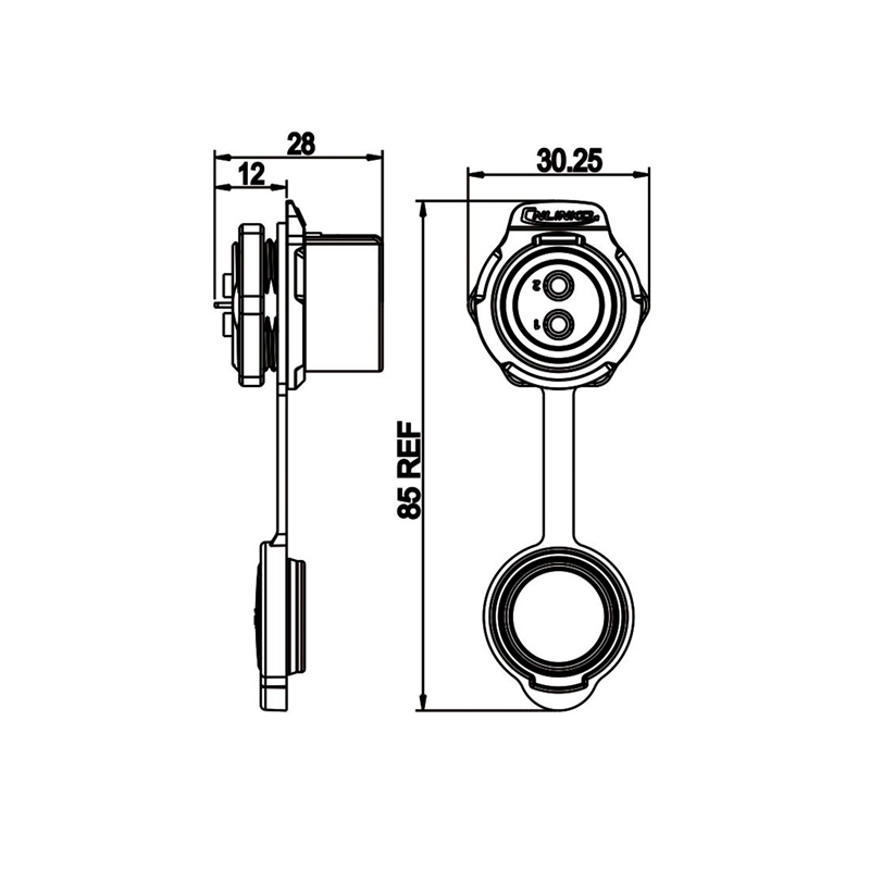 LP-20 power chassis connector M20 2-pin female round 500 V 20 A IPX8