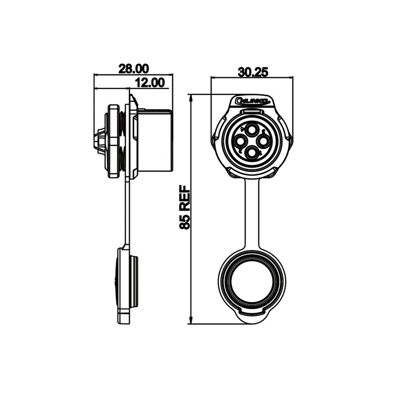 LP-20 power chassis connector M20 4-pin female round 500 V 20 A IPX8