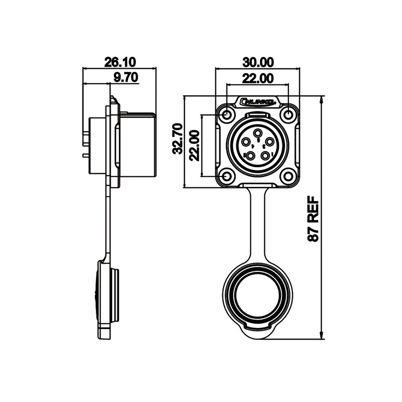 LP-20 multicore chassis connector M20 5-pin female square 500 V 12 A IPX8