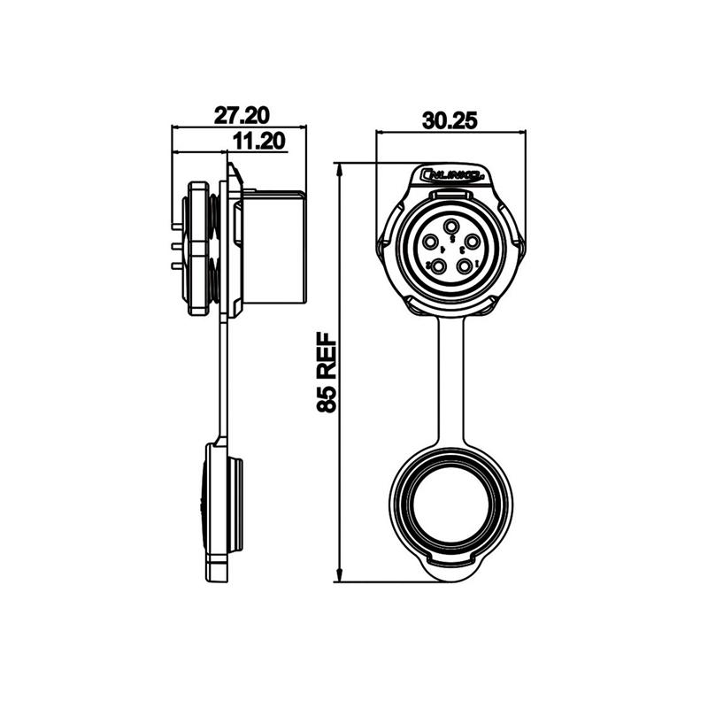 LP-20 multicore chassis connector M20 5-pin female round 500 V 12 A IPX8