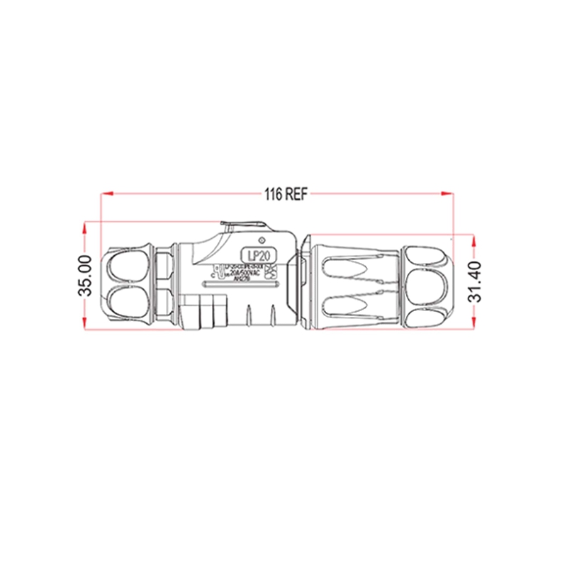 LP-20 power connector M20 2-pin female cable plug 500 V 20 A IPX8