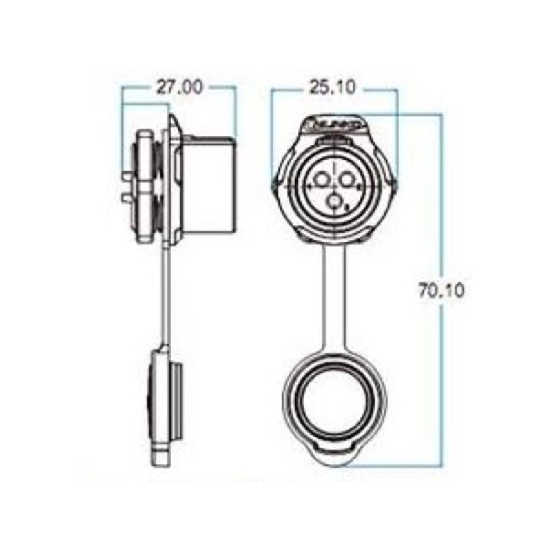 LP-16 power chassis connector metal M16 3-pin female round max. 400 V 10 A IPX8