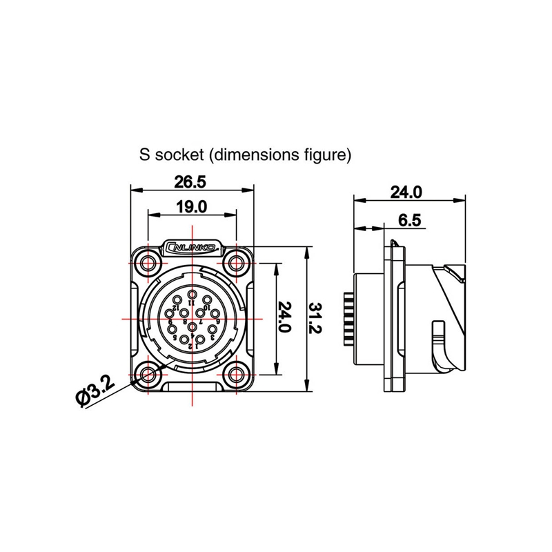 YM-20 power connector M20 2-pin male chassis square 500 V 20 A IP67