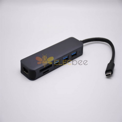 도킹 스테이션 USB-C-USB3.0x3 6-1 허브+HDMI+SDMicro SD 카드 리더기