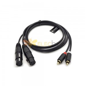 Câble audio 1,5 m 2 XLR femelle vers 2 RCA mâle câble double fil avec PVC noir