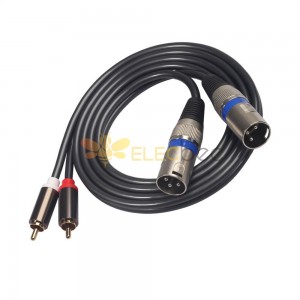 Plugue macho 2RCA banhado a ouro para cabo de extensão de áudio masculino 2XLR para mixer Fio de cobre puro RCA para cabo adaptador XLR 1,5 m