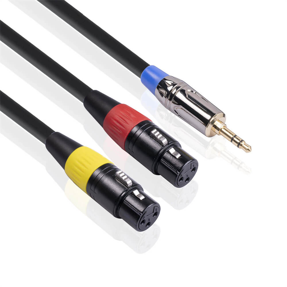 3.5Mm Trs Erkek - 2XLR Dişi 3 Pin Y Bölücü Kordon Mikrofon Kablosu 3M