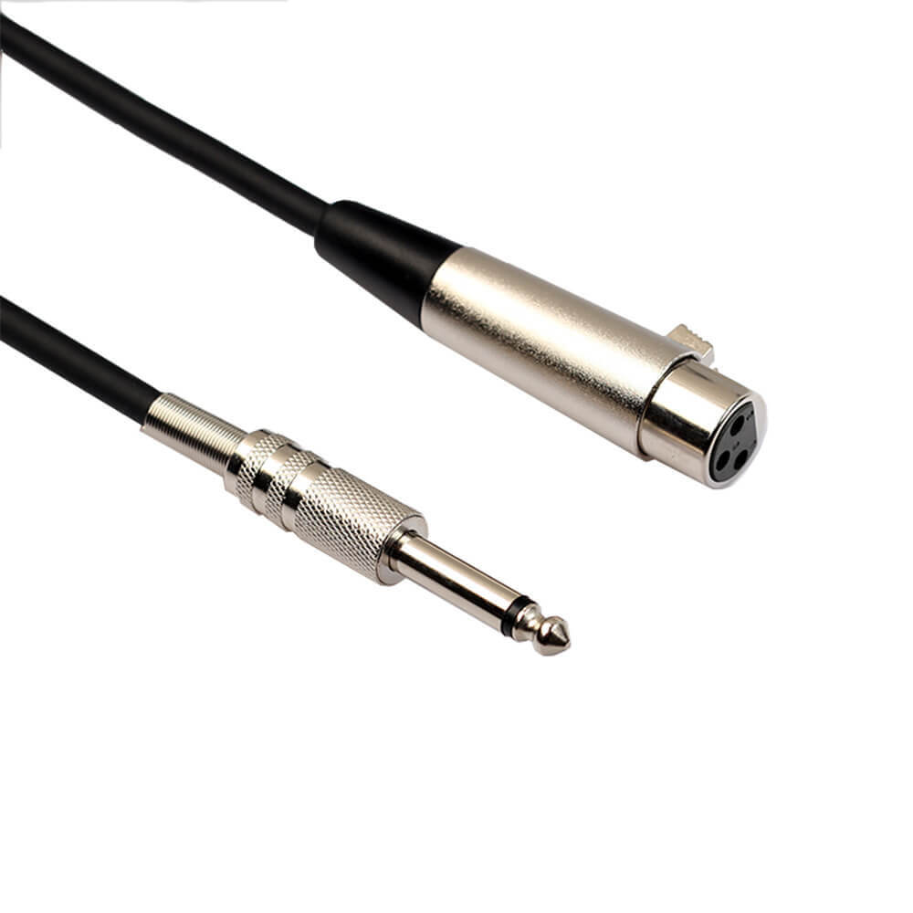 Cavo per microfono XLR con testa in lega di zinco nero 1M Cannon Doppia schermatura da 6,35 mm Maschio a 3 pin XLR Connettore per cavo femmina 3 pin