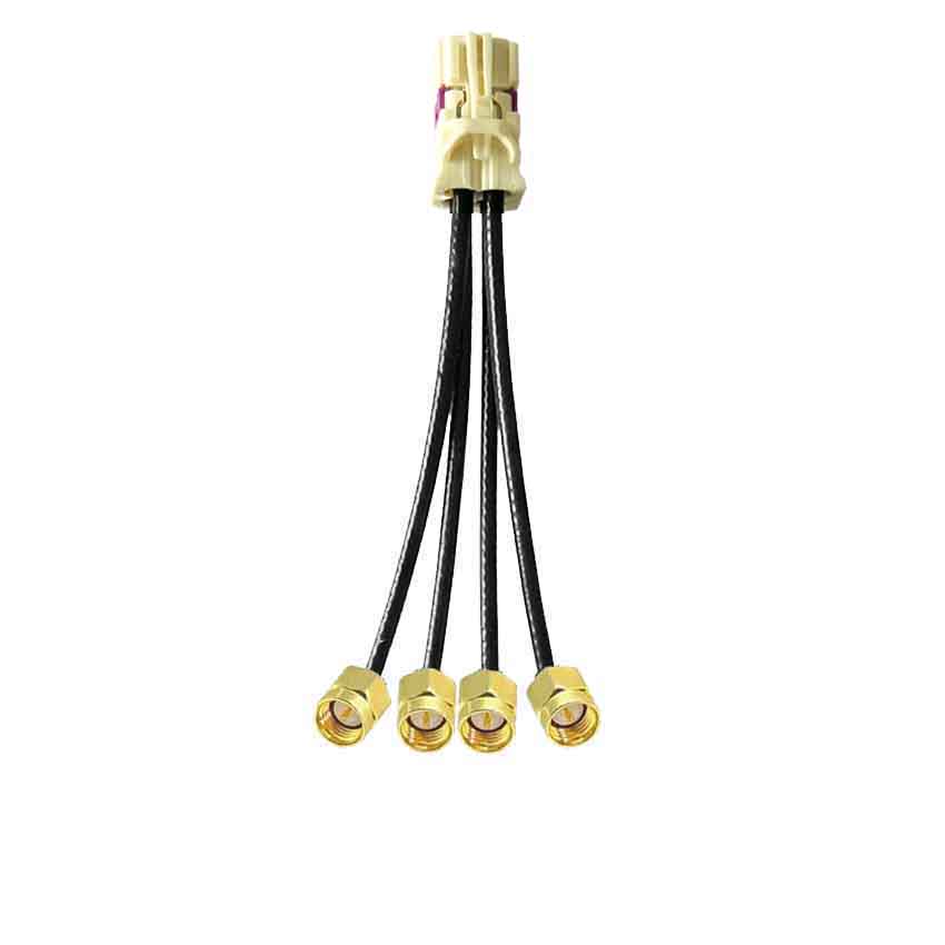 4 in 1 Mini FAKRA Straight B Code Female to SMA Straight Male Gold Plated Vehicle Cable Extension 50cm