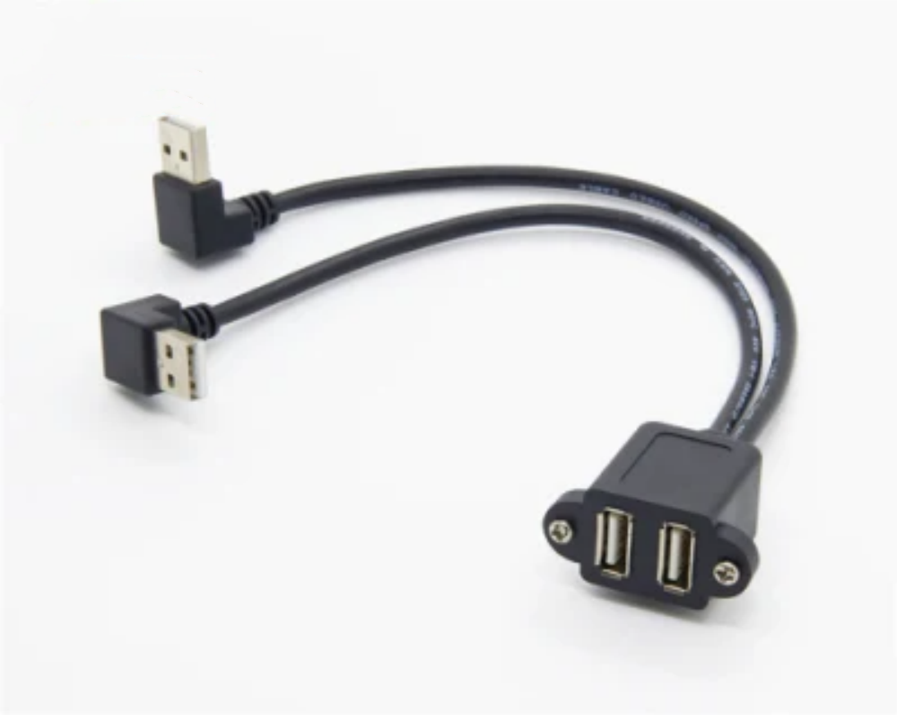 USB 2.0 Type A型雙母頭面板式安裝轉Type A型彎公頭2轉2 數據延長線轉接線 30厘米