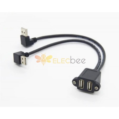Двойной USB 2.0 Тип A Женский панельный монтаж на прямоугольный тип A Мужской 2 порта R/A Удлинительный кабель-адаптер 30CM
