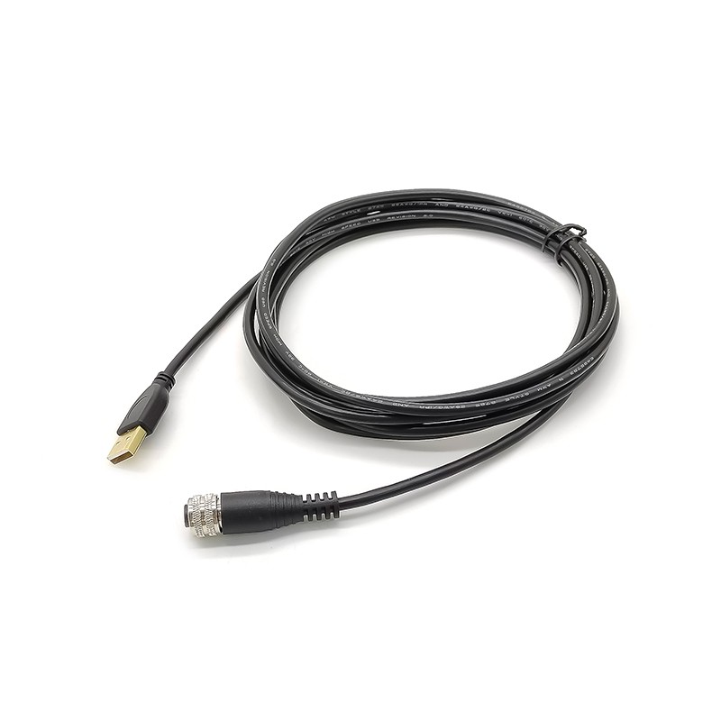 M12 4 Pin A Código Hembra a USB 2.0 A Macho M12 a USB Conjunto de cable 3M AWG26