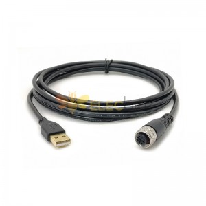 M12 4 دبوس A رمز أنثى إلى USB 2.0 ذكر M12 إلى مجموعة كبل USB 3M AWG26