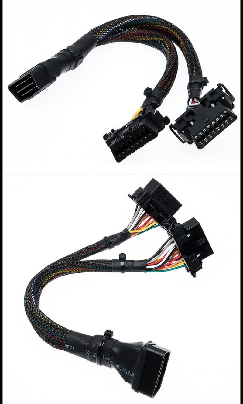 OBD2 J1962 Y Splitter Extension Cable 16 Pin Male To Dual Female Car Diagnostic Tools Automotive Wiring Harness 25Cm