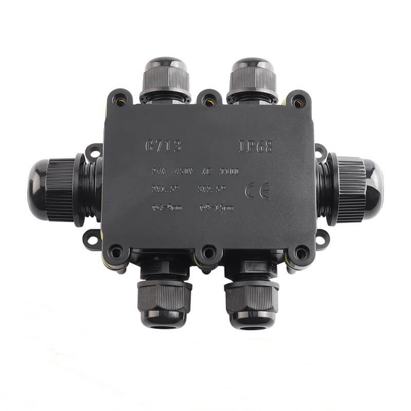 IP68两通G713塑料防水接线盒led路灯可灌胶防水盒黑色电缆接线盒6P