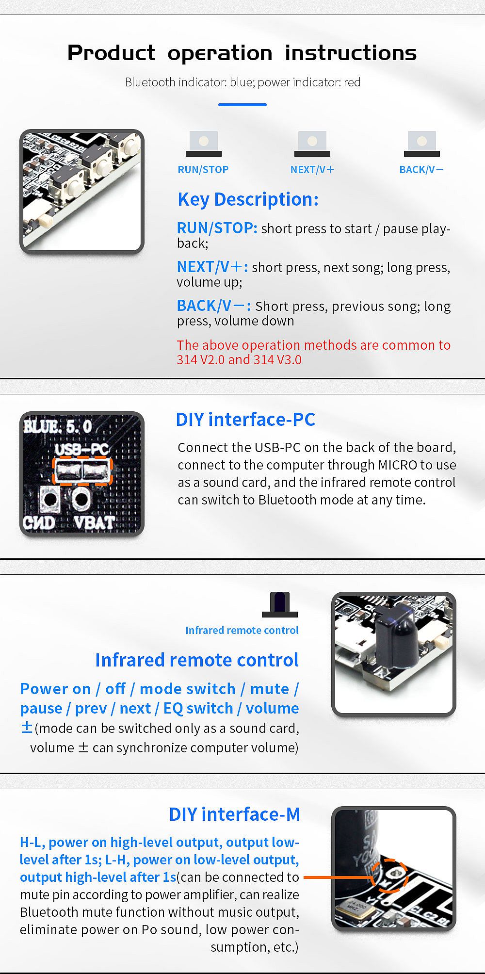 5Pcs-VHM-314-V30-Bluetooth-Audio-Receiver-Board-bluetooth-50-MP3-lossless-Decoder-Board-with-EQ-Mode-1759969