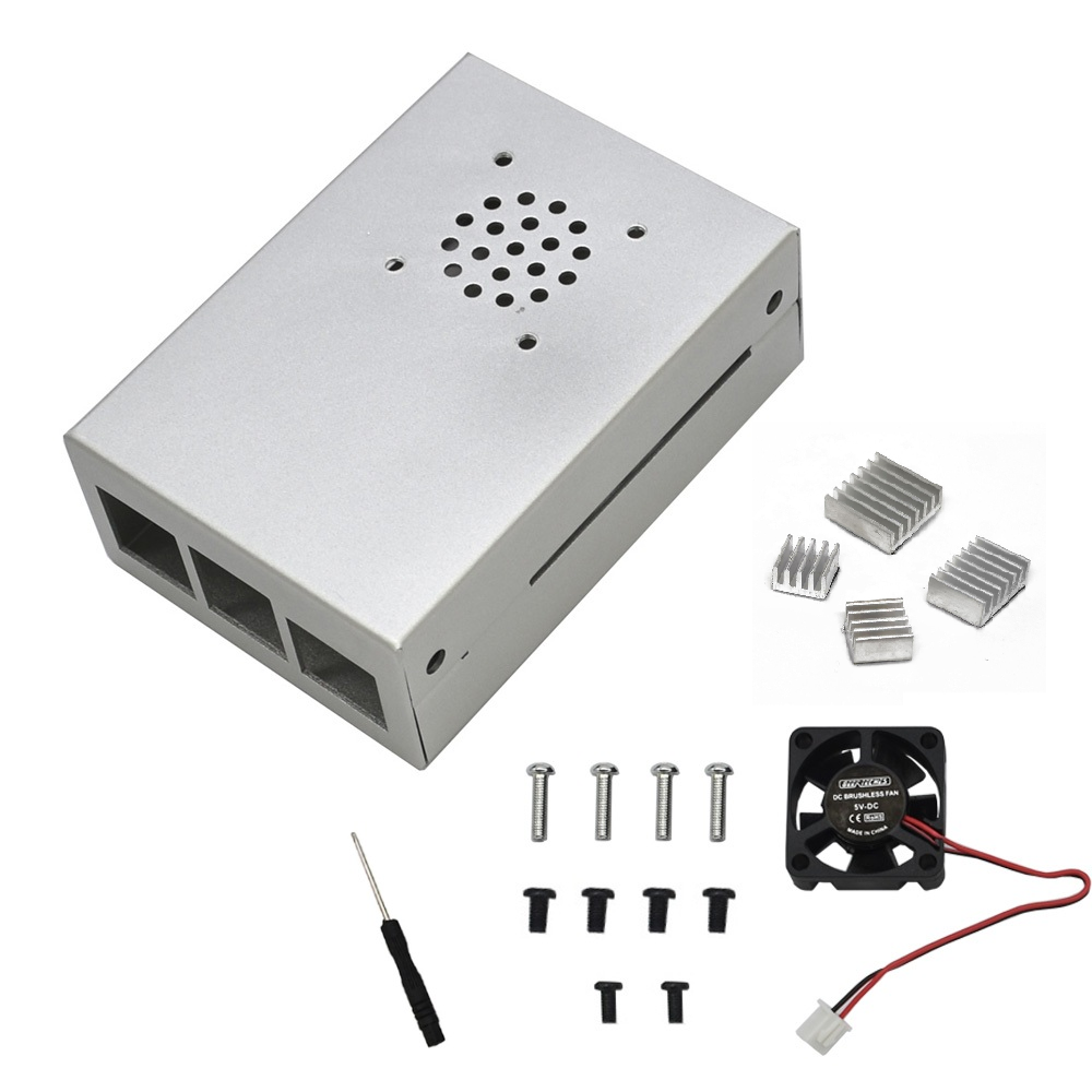 Silver-Aluminum-Alloy-Case-Protective-Shell-Metal-Enclosure--BlackSliver-Heatsink--Cooling-Fan-DIY-K-1593284