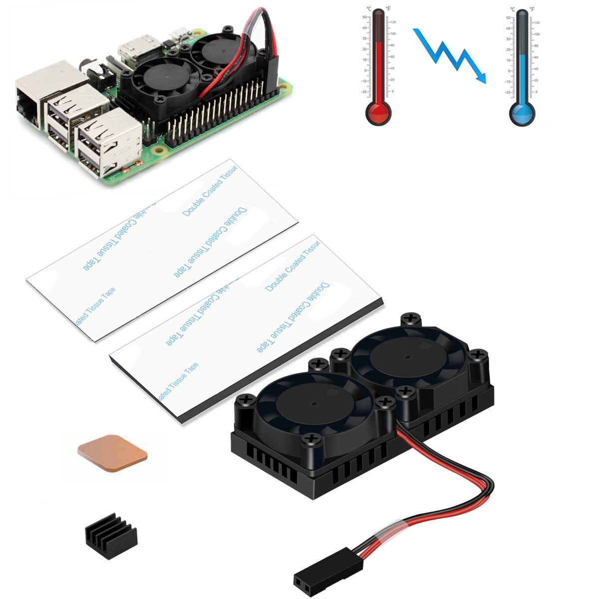 Raspberry Pi 4 heatsinks kit with fan