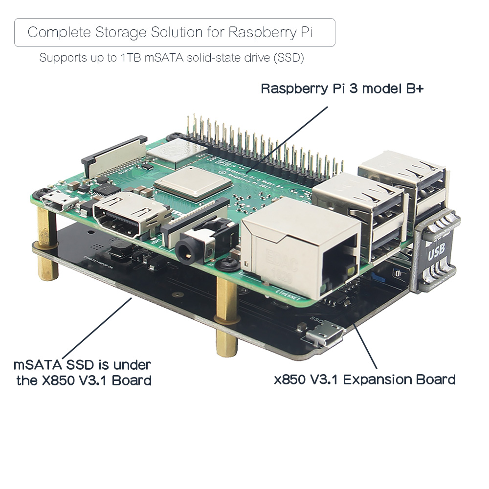 Raspberry Pi 4 mSATA SSD Storage Expansion Board