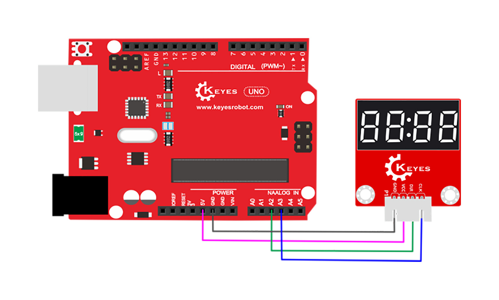 Keyes-Brick-TM1637-I2C-4CH-Digital-Tube-Sensor-Module-with-Anti-Reverse-Plug-Interface-Board-1700040