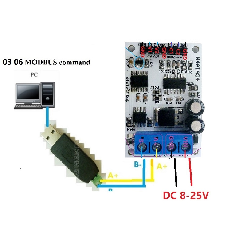 DC 12V 4-20mA 0-5V 0-10V Voltage Signal Acquisition RS485 Modbus RTU Module  for PLC Current Transmitter Measuring Instruments