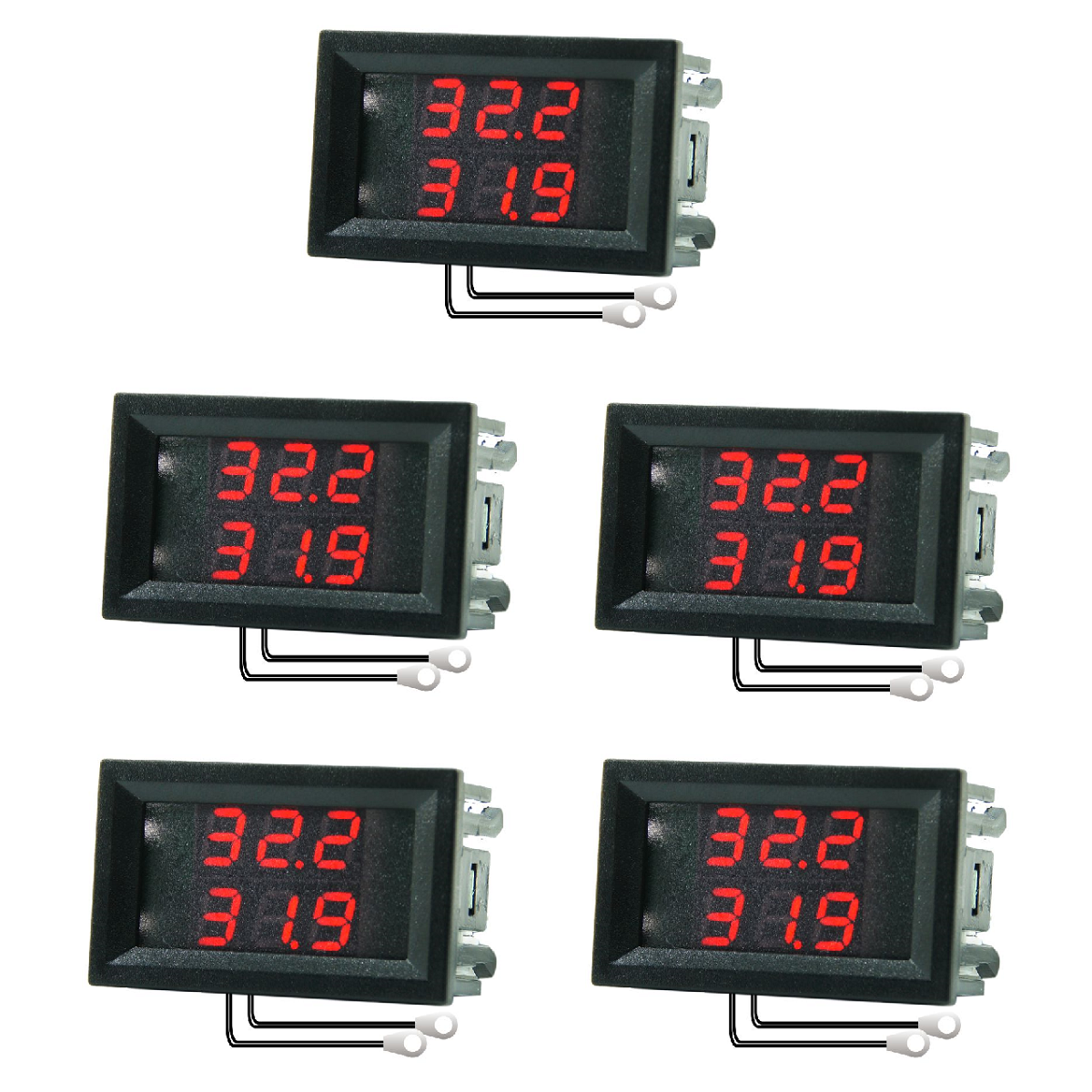 DC 4-28V Red+Blue Fahrenheit Dual Display Digital Thermometer with 2 NTC  Waterproof Metal Probes Temperature Sensor