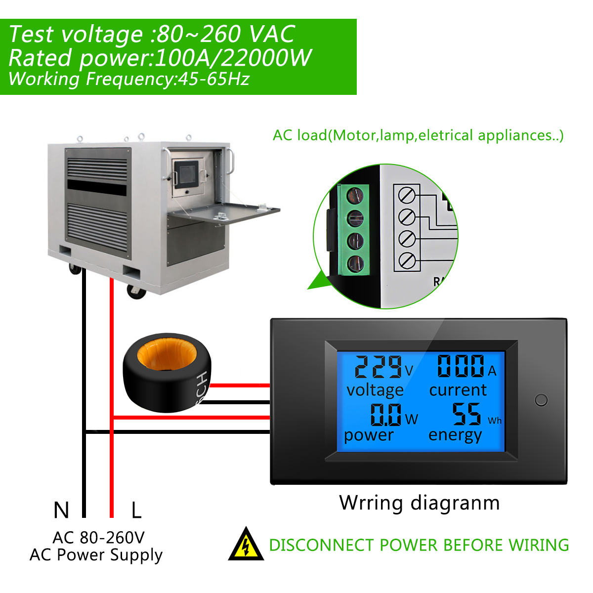SALUTUYA voltmètre AC Voltmètre ampèremètre AC 80V-300V 0-100A AC à double  affichage DL85-2042 bricolage test