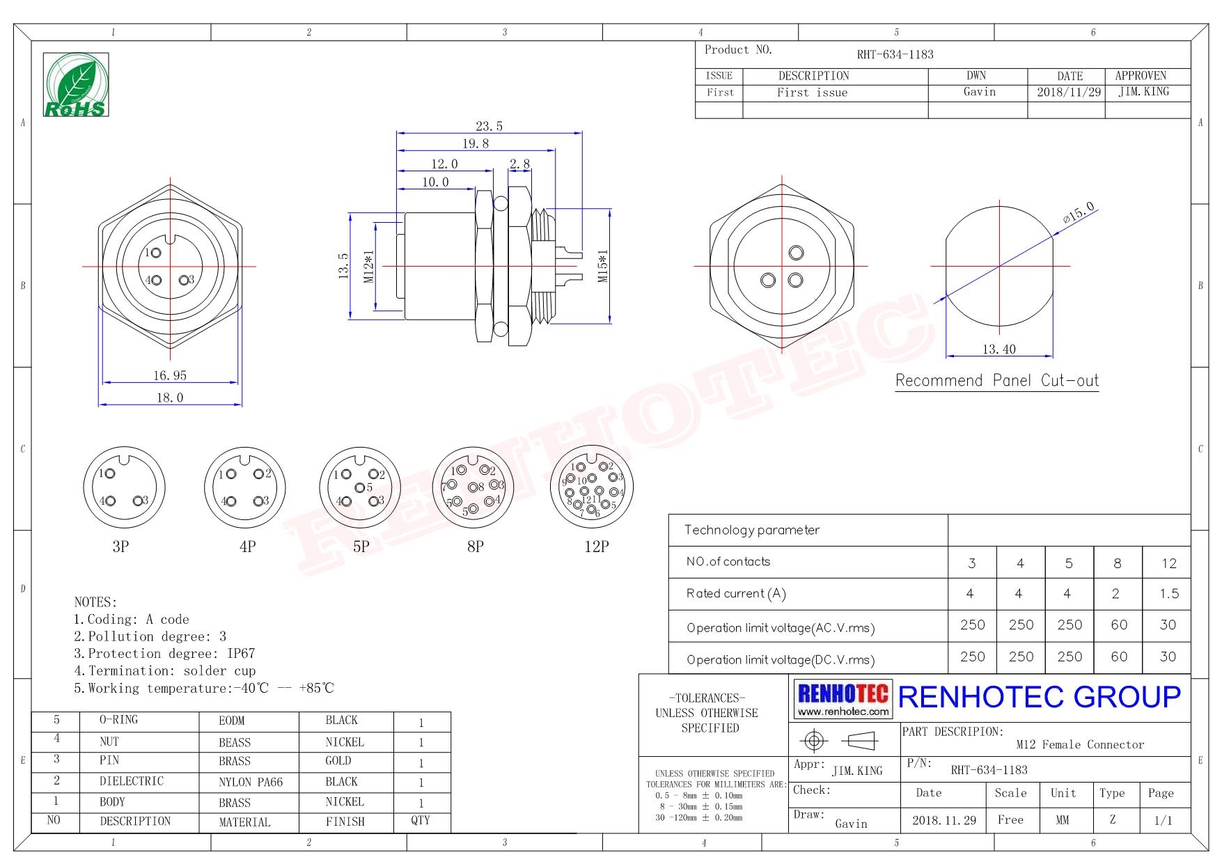 10pcs M12 5Pin A-Coding Female Panel Rear Mounting Connector With 1M ...