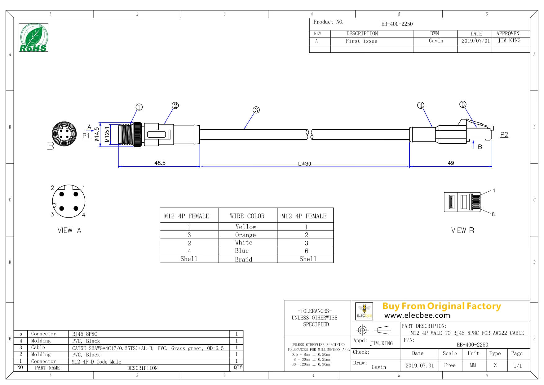 M12 D Code to RJ45 Crodset Cable M12 4 Pin Male to RJ45 Plug Straight ...